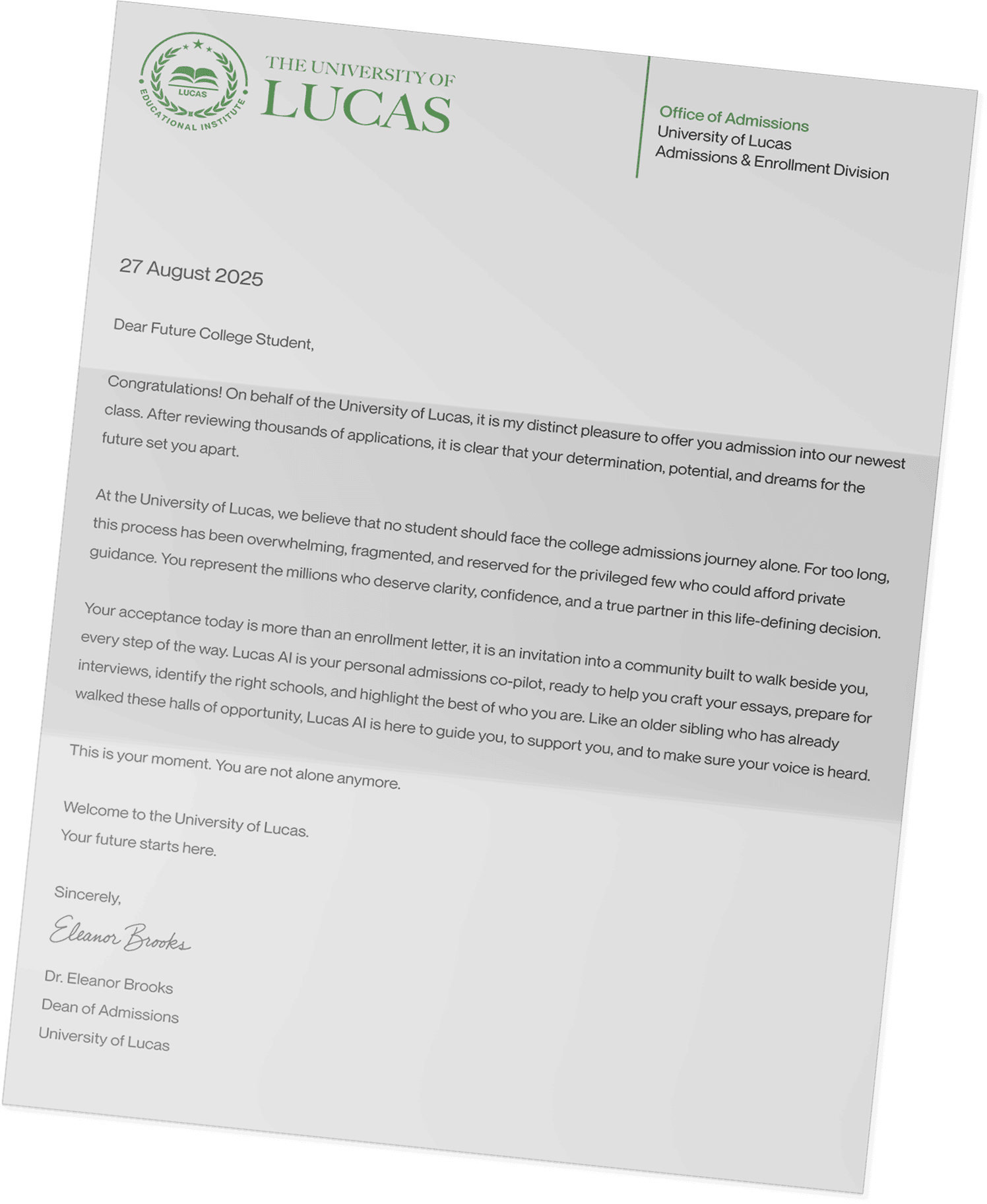 College acceptance letter